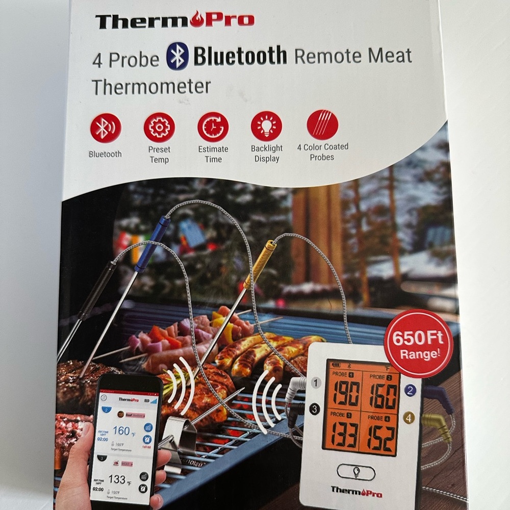 Therm🔥Pro 4 Probe Bluetooth Remote Meat Thermometer NEW Never Used